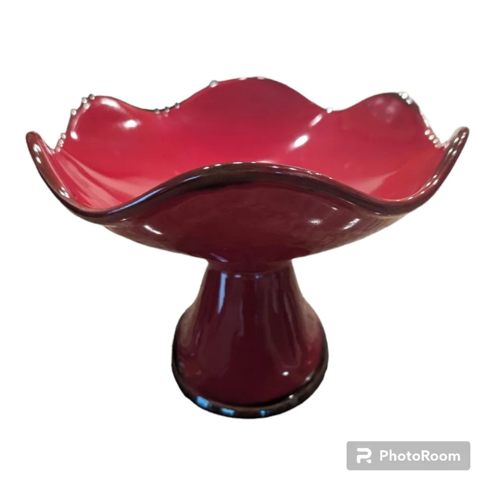 Retired Southern Living At Home Cinnabar Footed Oval Compote Stoneware Red